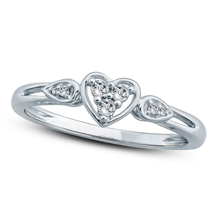 010 CT TW Natural Diamond Heart Promise Ring in Solid 10K White Gold Goldia Rings 010 CT TW Natural Diamond Heart Promise Ring in Solid 10K White Gold Goldia Rings