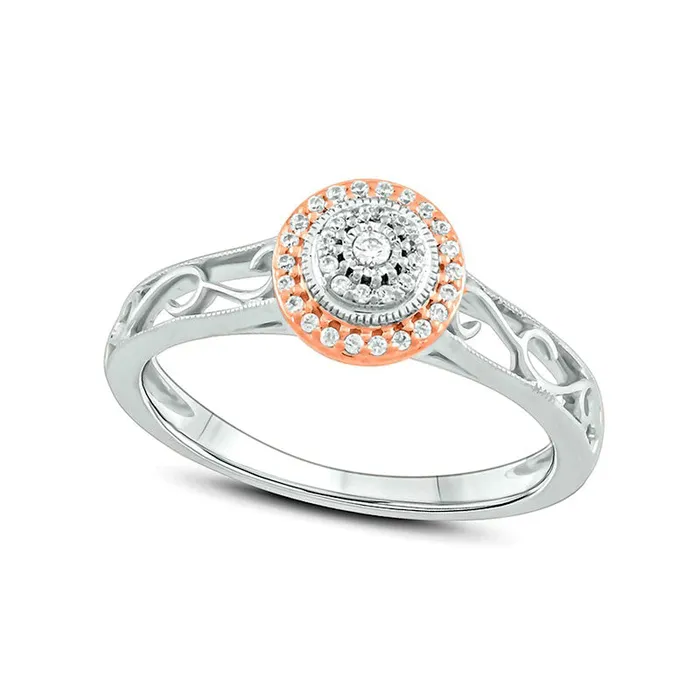 013 CT TW Composite Natural Diamond Frame Open Scrollwork Promise Ring in Sterling Silver and Solid 14K Rose Gold Plate Goldia Rings 013 CT TW Composite Natural Diamond Frame Open Scrollwork Promise Ring in Sterling Silver and Solid 14K Rose Gold Plate Goldia Rings