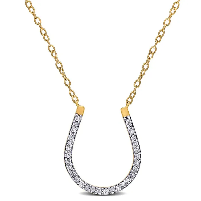 017 CT TW Natural Diamond Horseshoe Necklace in Sterling Silver with Yellow Rhodium Plate Goldia Necklaces 017 CT TW Natural Diamond Horseshoe Necklace in Sterling Silver with Yellow Rhodium Plate Goldia Necklaces