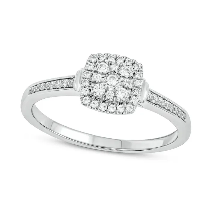 020 CT TW Composite Natural Diamond CushionShape Frame Promise Ring in Solid 10K White Gold Goldia Rings 020 CT TW Composite Natural Diamond CushionShape Frame Promise Ring in Solid 10K White Gold Goldia Rings