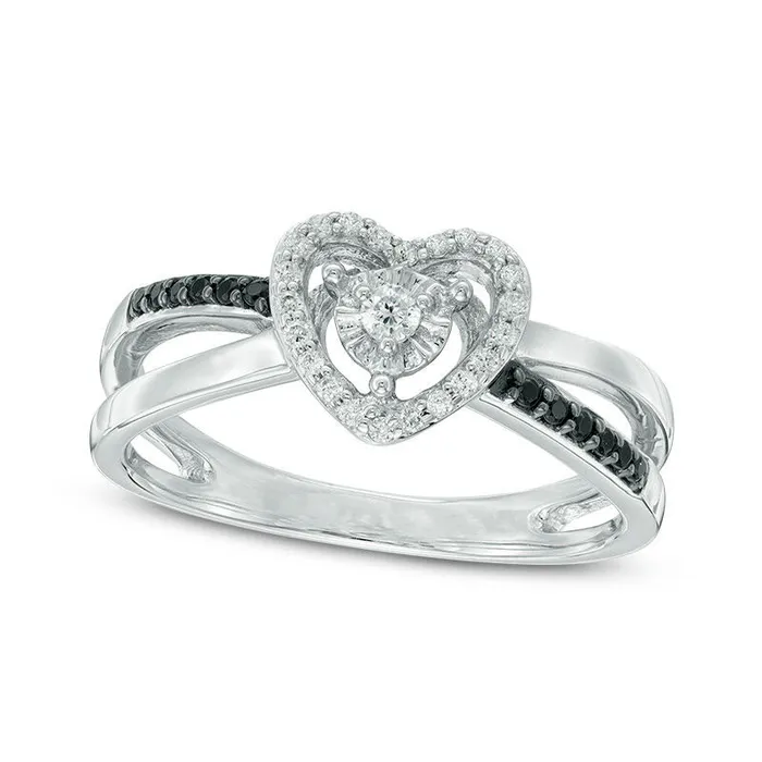020 CT TW Enhanced Black and White Natural Diamond Heart Frame Split Shank Promise Ring in Sterling Silver Goldia Rings 020 CT TW Enhanced Black and White Natural Diamond Heart Frame Split Shank Promise Ring in Sterling Silver Goldia Rings