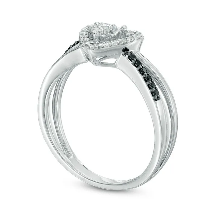 020 CT TW Enhanced Black and White Natural Diamond Heart Frame Split Shank Promise Ring in Sterling Silver Goldia Rings 020 CT TW Enhanced Black and White Natural Diamond Heart Frame Split Shank Promise Ring in Sterling Silver Goldia Rings