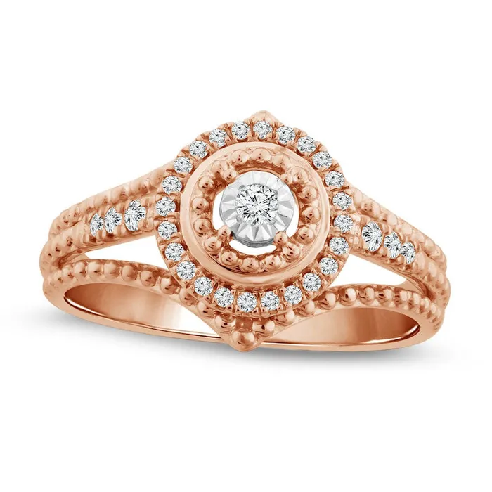 020 CT TW Natural Diamond Frame Bead Edge Split Shank Promise Ring in Solid 10K Rose Gold Goldia Rings 020 CT TW Natural Diamond Frame Bead Edge Split Shank Promise Ring in Solid 10K Rose Gold Goldia Rings