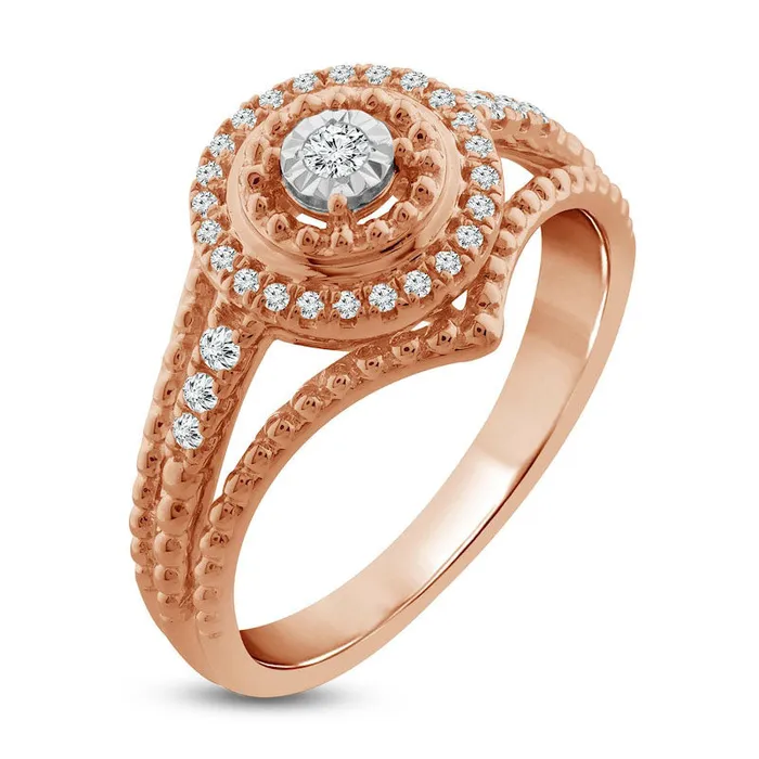 020 CT TW Natural Diamond Frame Bead Edge Split Shank Promise Ring in Solid 10K Rose Gold Goldia Rings 020 CT TW Natural Diamond Frame Bead Edge Split Shank Promise Ring in Solid 10K Rose Gold Goldia Rings