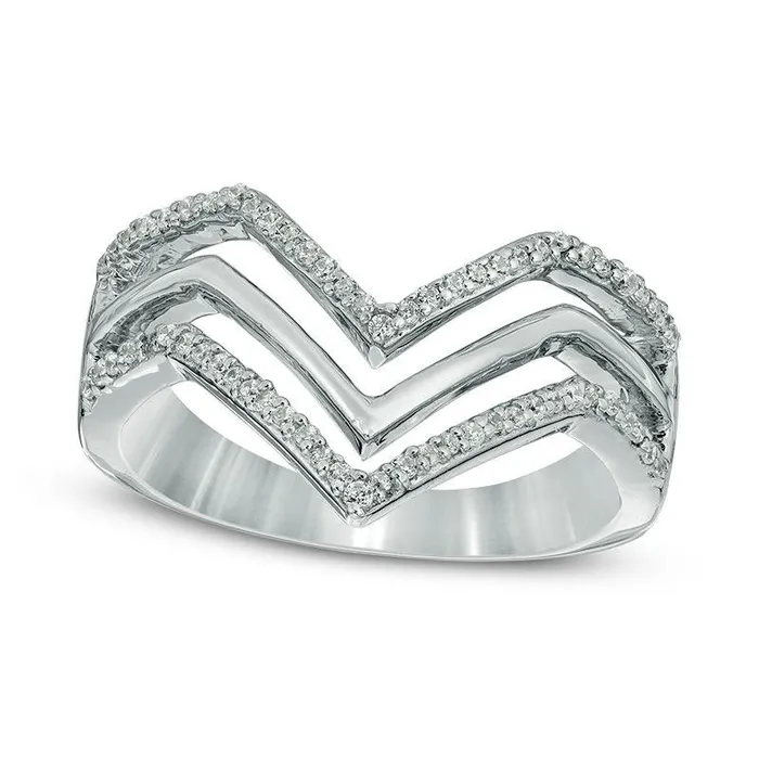 020 CT TW Natural Diamond Triple Row Chevron Band in Sterling Silver Goldia Rings 020 CT TW Natural Diamond Triple Row Chevron Band in Sterling Silver Goldia Rings
