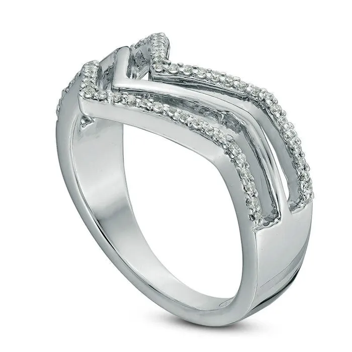 020 CT TW Natural Diamond Triple Row Chevron Band in Sterling Silver Goldia Rings 020 CT TW Natural Diamond Triple Row Chevron Band in Sterling Silver Goldia Rings