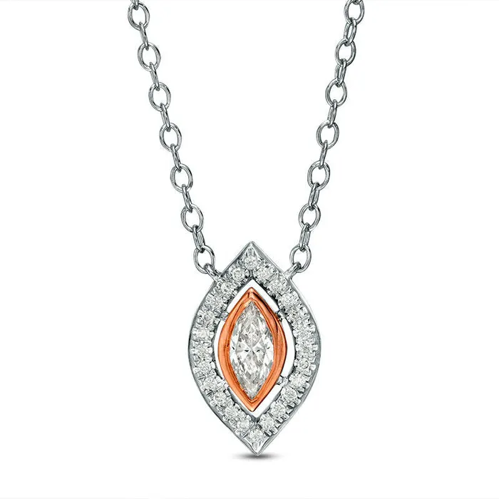 025 CT TW Certified Marquise Natural Diamond Frame Necklace in 14K TwoTone Gold II1 Goldia Necklaces 025 CT TW Certified Marquise Natural Diamond Frame Necklace in 14K TwoTone Gold II1 Goldia Necklaces