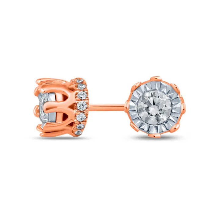 025 CT TW Diamond Crown Stud Earrings in 10K Rose Gold Goldia Earrings