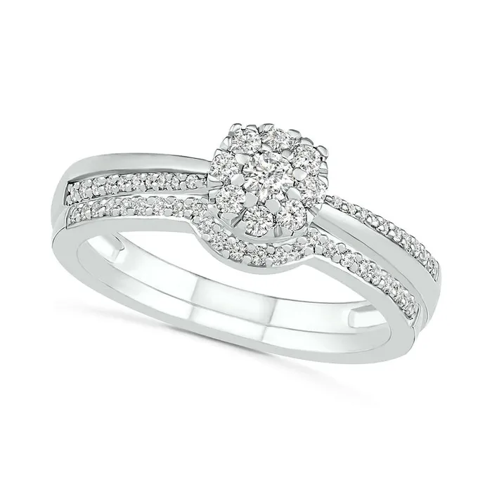 033 CT TW Composite Natural Diamond Bridal Engagement Ring Set in Solid 10K White Gold Goldia Rings 033 CT TW Composite Natural Diamond Bridal Engagement Ring Set in Solid 10K White Gold Goldia Rings