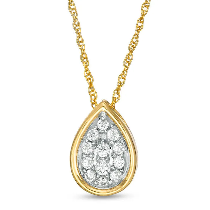 033 CT TW Composite Natural Diamond Teardrop Pendant in 10K Yellow Gold Goldia Necklaces 033 CT TW Composite Natural Diamond Teardrop Pendant in 10K Yellow Gold Goldia Necklaces