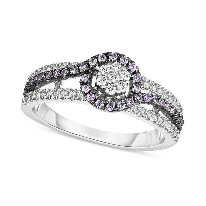 033 CT TW Enhanced Purple and White Composite Natural Diamond Swirl Frame Split Shank Ring in Sterling Silver Goldia Rings 033 CT TW Enhanced Purple and White Composite Natural Diamond Swirl Frame Split Shank Ring in Sterling Silver Goldia Rings