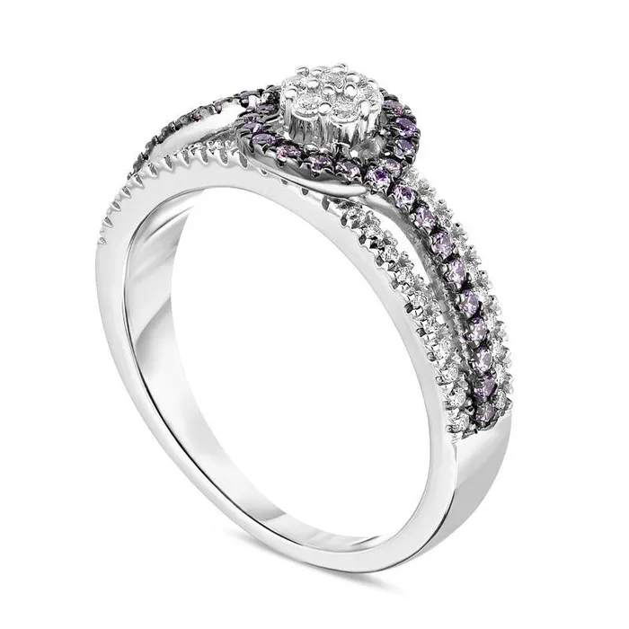 033 CT TW Enhanced Purple and White Composite Natural Diamond Swirl Frame Split Shank Ring in Sterling Silver Goldia Rings 033 CT TW Enhanced Purple and White Composite Natural Diamond Swirl Frame Split Shank Ring in Sterling Silver Goldia Rings