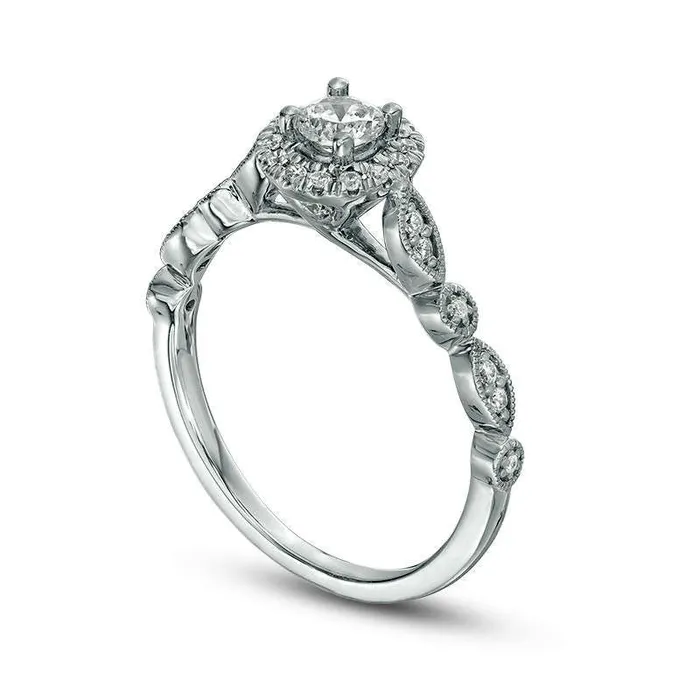 038 CT TW Natural Diamond Frame Alternating Shaped Shank Antique VintageStyle Engagement Ring in Solid 14K White Gold Goldia Rings 038 CT TW Natural Diamond Frame Alternating Shaped Shank Antique VintageStyle Engagement Ring in Solid 14K White Gold Goldia Rings