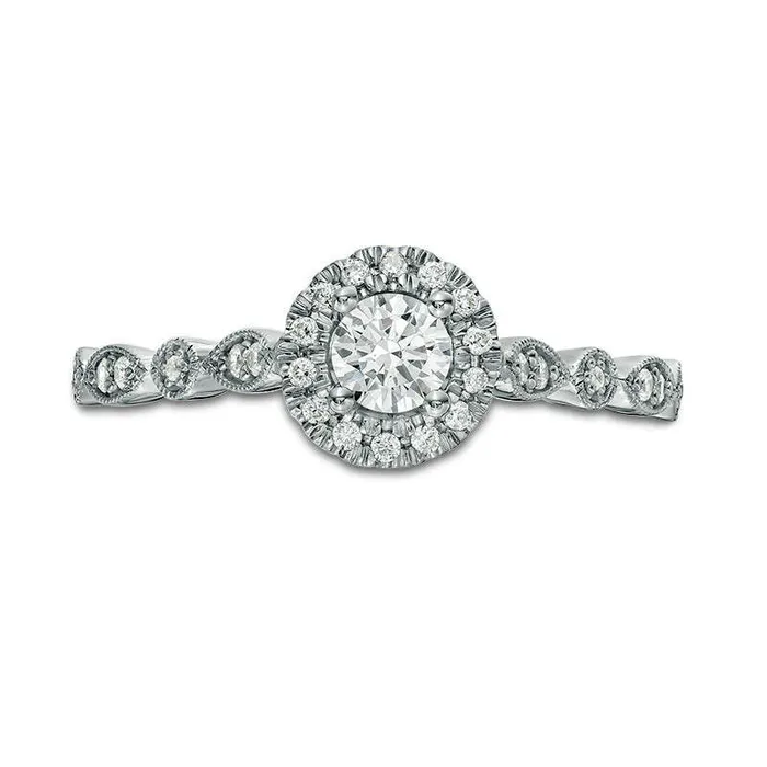 038 CT TW Natural Diamond Frame Alternating Shaped Shank Antique VintageStyle Engagement Ring in Solid 14K White Gold Goldia Rings 038 CT TW Natural Diamond Frame Alternating Shaped Shank Antique VintageStyle Engagement Ring in Solid 14K White Gold Goldia Rings