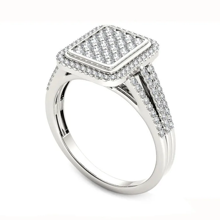 050 CT TW Composite Natural Diamond Rectangle Frame Ring in Solid 10K White Gold Goldia Rings 050 CT TW Composite Natural Diamond Rectangle Frame Ring in Solid 10K White Gold Goldia Rings