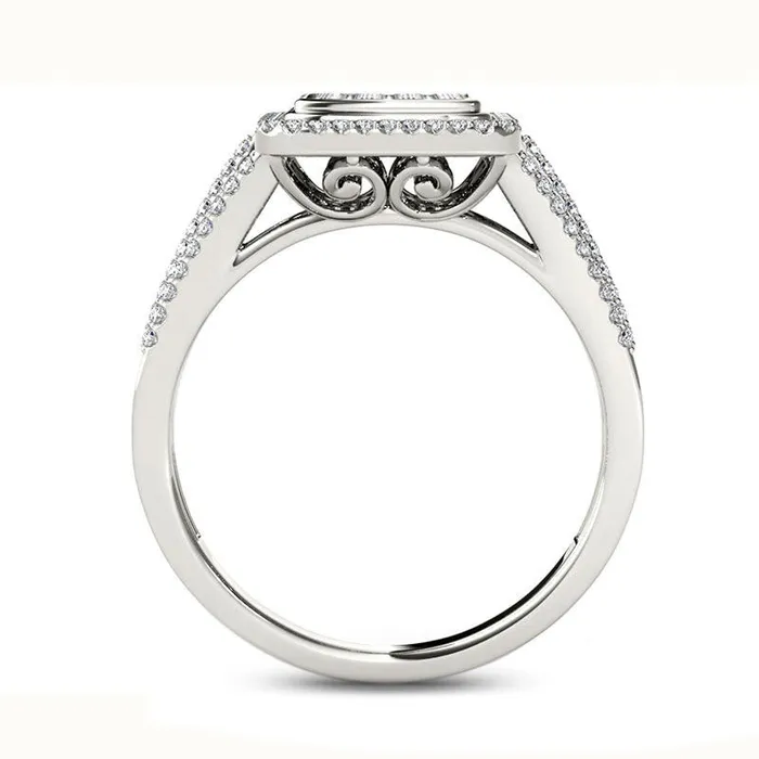 050 CT TW Composite Natural Diamond Rectangle Frame Ring in Solid 10K White Gold Goldia Rings 050 CT TW Composite Natural Diamond Rectangle Frame Ring in Solid 10K White Gold Goldia Rings