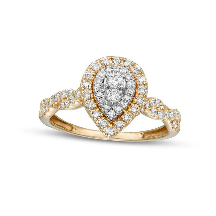 050 CT TW Composite PearShaped Natural Diamond Double Frame Twist Shank Engagement Ring in Solid 10K Yellow Gold Goldia Rings 050 CT TW Composite PearShaped Natural Diamond Double Frame Twist Shank Engagement Ring in Solid 10K Yellow Gold Goldia Rings