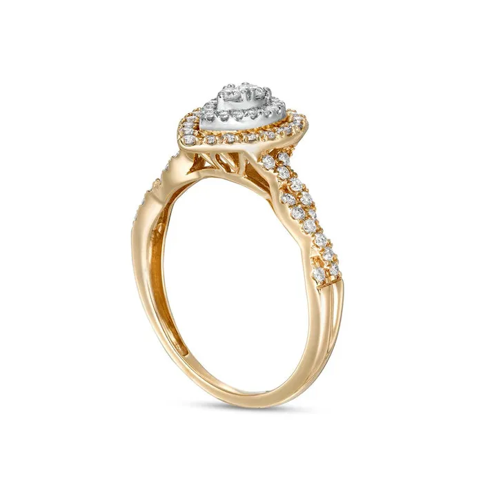 050 CT TW Composite PearShaped Natural Diamond Double Frame Twist Shank Engagement Ring in Solid 10K Yellow Gold Goldia Rings 050 CT TW Composite PearShaped Natural Diamond Double Frame Twist Shank Engagement Ring in Solid 10K Yellow Gold Goldia Rings