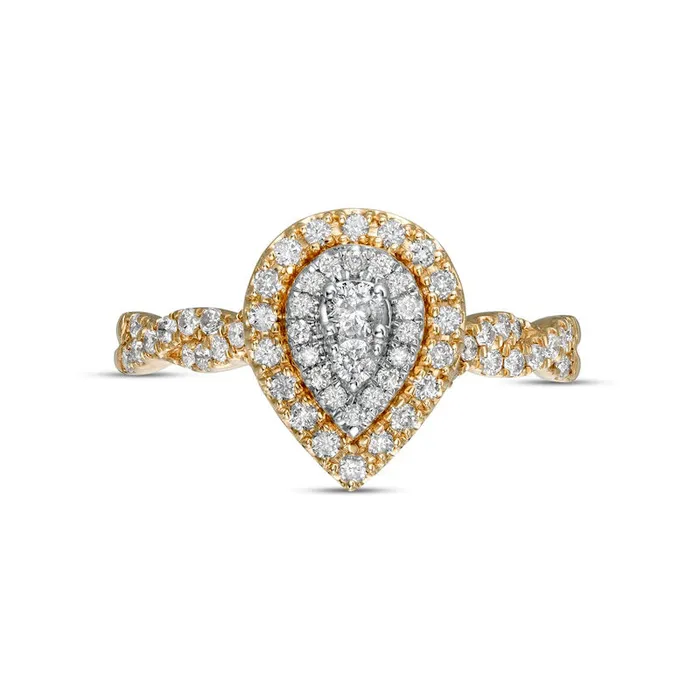 050 CT TW Composite PearShaped Natural Diamond Double Frame Twist Shank Engagement Ring in Solid 10K Yellow Gold Goldia Rings 050 CT TW Composite PearShaped Natural Diamond Double Frame Twist Shank Engagement Ring in Solid 10K Yellow Gold Goldia Rings