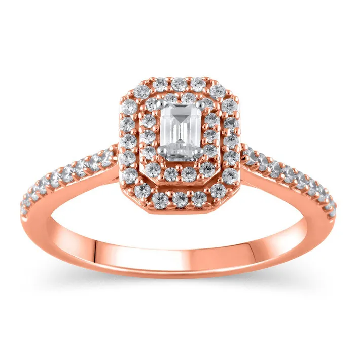 050 CT TW EmeraldCut Natural Diamond Double Octagonal Frame Engagement Ring in Solid 10K Rose Gold Goldia Rings 050 CT TW EmeraldCut Natural Diamond Double Octagonal Frame Engagement Ring in Solid 10K Rose Gold Goldia Rings