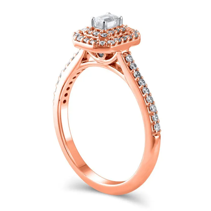 050 CT TW EmeraldCut Natural Diamond Double Octagonal Frame Engagement Ring in Solid 10K Rose Gold Goldia Rings 050 CT TW EmeraldCut Natural Diamond Double Octagonal Frame Engagement Ring in Solid 10K Rose Gold Goldia Rings