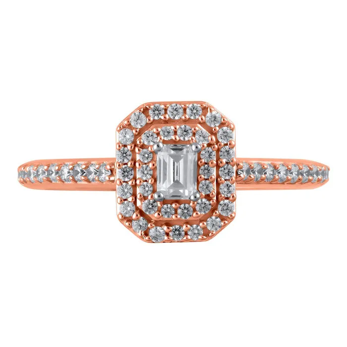 050 CT TW EmeraldCut Natural Diamond Double Octagonal Frame Engagement Ring in Solid 10K Rose Gold Goldia Rings 050 CT TW EmeraldCut Natural Diamond Double Octagonal Frame Engagement Ring in Solid 10K Rose Gold Goldia Rings