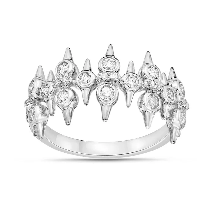 050 CT TW Natural Diamond Spikes MultiRow Ring in Solid 10K White Gold Goldia Rings