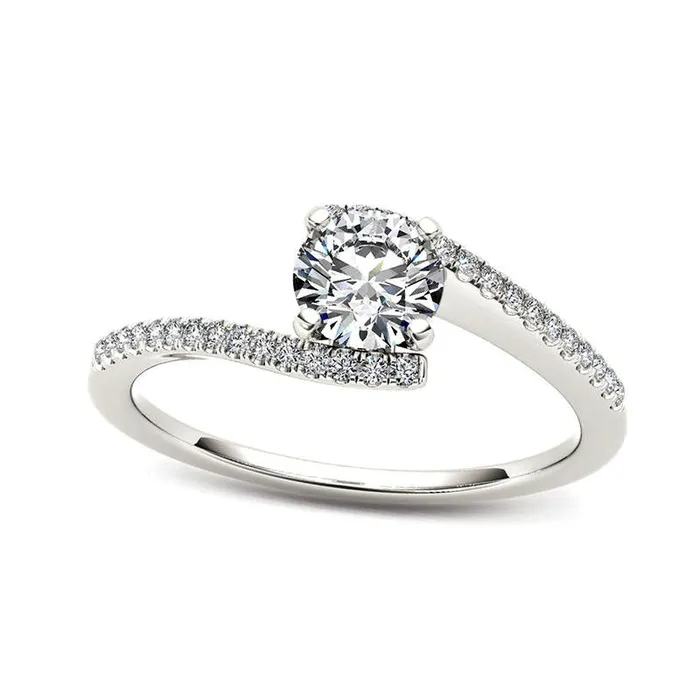 075 CT TW Natural Diamond Bypass Engagement Ring in Solid 14K White Gold Goldia Rings 075 CT TW Natural Diamond Bypass Engagement Ring in Solid 14K White Gold Goldia Rings