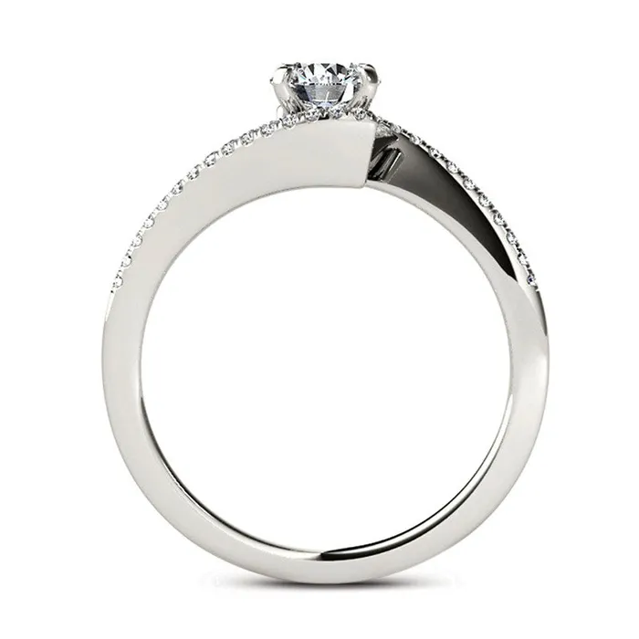 075 CT TW Natural Diamond Bypass Engagement Ring in Solid 14K White Gold Goldia Rings 075 CT TW Natural Diamond Bypass Engagement Ring in Solid 14K White Gold Goldia Rings