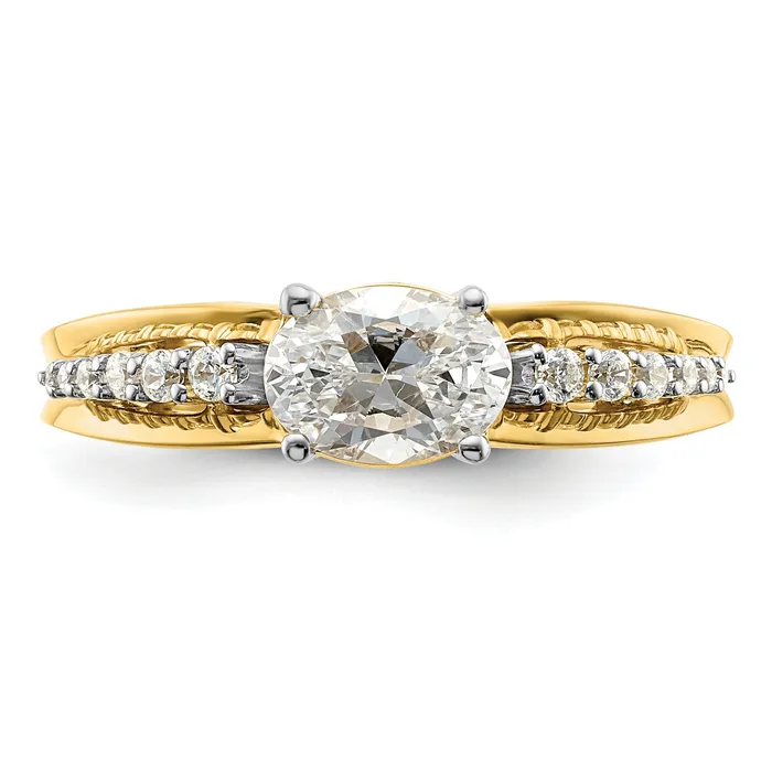 075ct CZ Solid Real 14k Twotone East West 34ct Oval Eng Dia Ring Goldia Rings