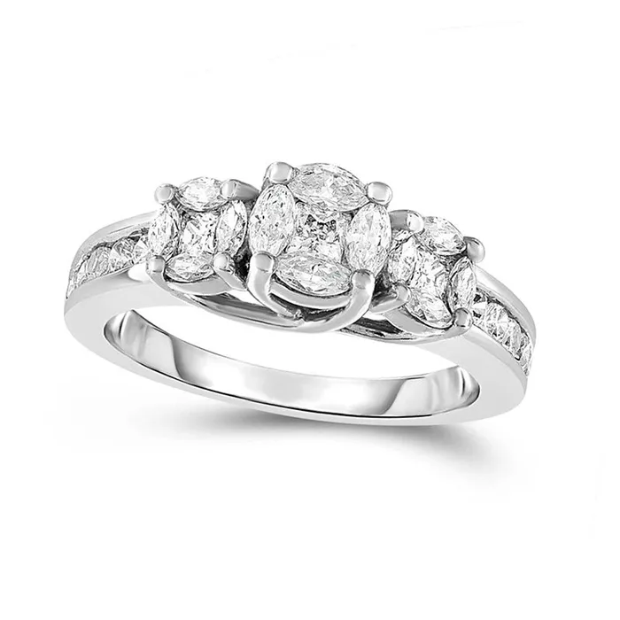 10 CT TW Marquise and PrincessCut Composite Natural Diamond Three Stone Engagement Ring in Solid 14K White Gold Goldia Rings 10 CT TW Marquise and PrincessCut Composite Natural Diamond Three Stone Engagement Ring in Solid 14K White Gold Goldia Rings