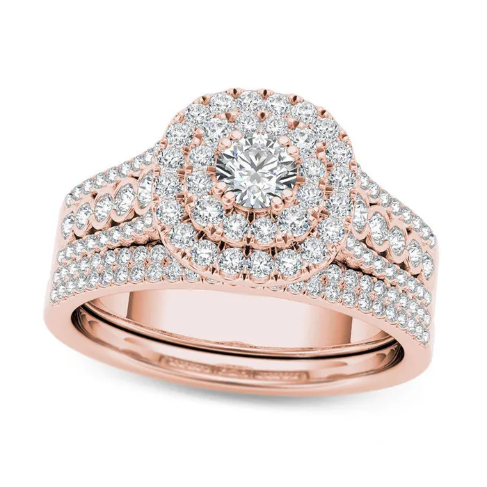 10 CT TW Natural Diamond Double Cushion Frame MultiRow Bridal Engagement Ring Set in Solid 14K Rose Gold Goldia Rings 10 CT TW Natural Diamond Double Cushion Frame MultiRow Bridal Engagement Ring Set in Solid 14K Rose Gold Goldia Rings