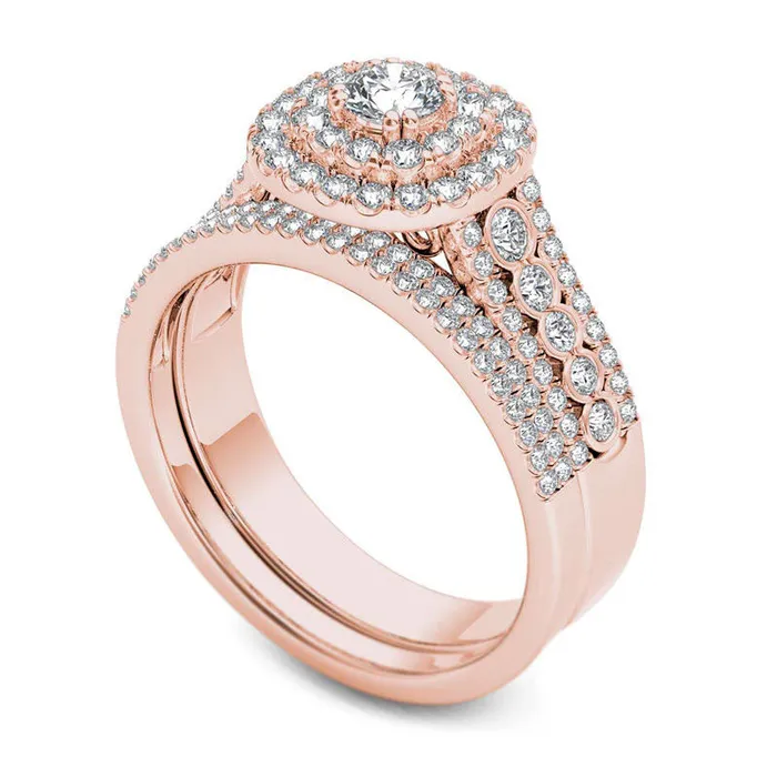 10 CT TW Natural Diamond Double Cushion Frame MultiRow Bridal Engagement Ring Set in Solid 14K Rose Gold Goldia Rings 10 CT TW Natural Diamond Double Cushion Frame MultiRow Bridal Engagement Ring Set in Solid 14K Rose Gold Goldia Rings