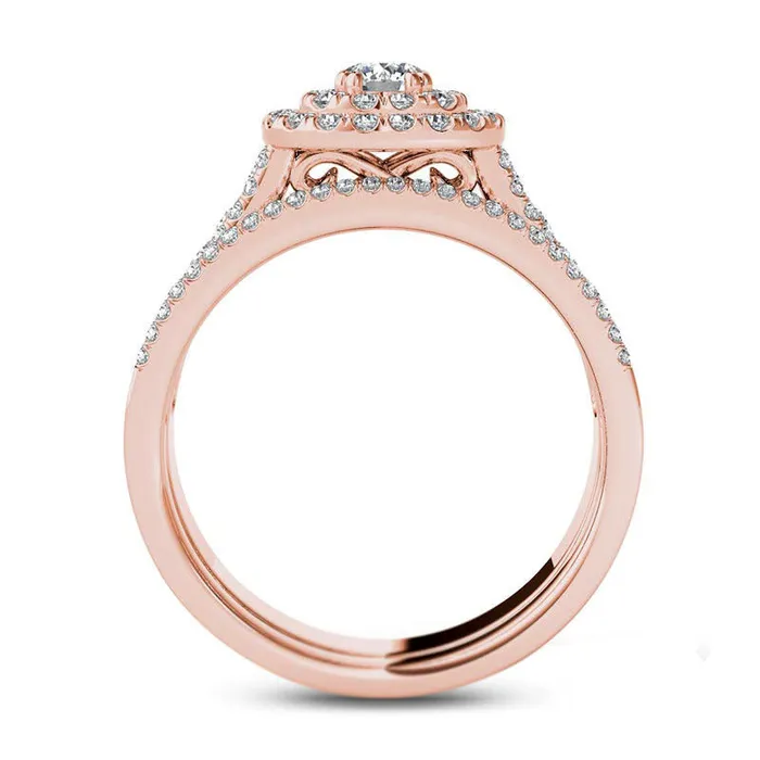 10 CT TW Natural Diamond Double Cushion Frame MultiRow Bridal Engagement Ring Set in Solid 14K Rose Gold Goldia Rings 10 CT TW Natural Diamond Double Cushion Frame MultiRow Bridal Engagement Ring Set in Solid 14K Rose Gold Goldia Rings