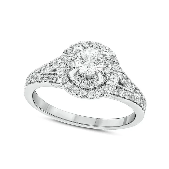 10 CT TW Natural Diamond Double Frame Split Shank Antique VintageStyle Engagement Ring in Solid 10K White Gold Goldia Rings 10 CT TW Natural Diamond Double Frame Split Shank Antique VintageStyle Engagement Ring in Solid 10K White Gold Goldia Rings