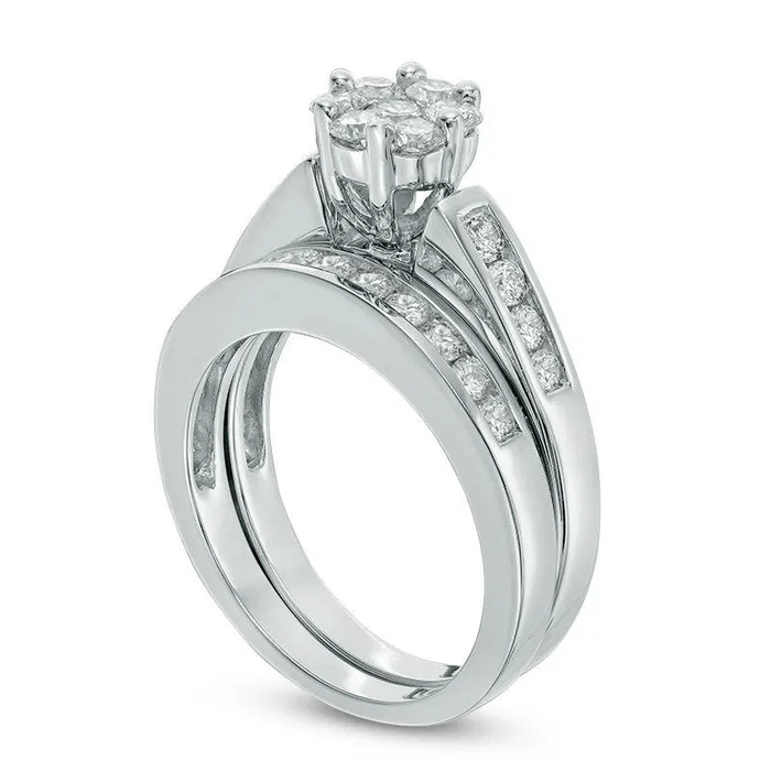 10 CT TW Natural Diamond Flower Bridal Engagement Ring Set in Solid 10K White Gold Goldia Rings 10 CT TW Natural Diamond Flower Bridal Engagement Ring Set in Solid 10K White Gold Goldia Rings