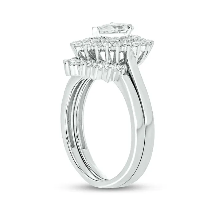 10 CT TW PearShaped Natural Diamond Sunburst Contour Bridal Engagement Ring Set in Solid 14K White Gold II2 Goldia Rings