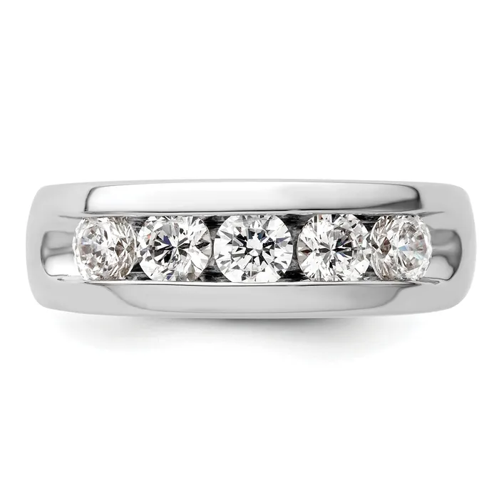100ct CZ Solid Real 14K White Gold 5Stone Channel Wedding Band Ring Goldia Rings