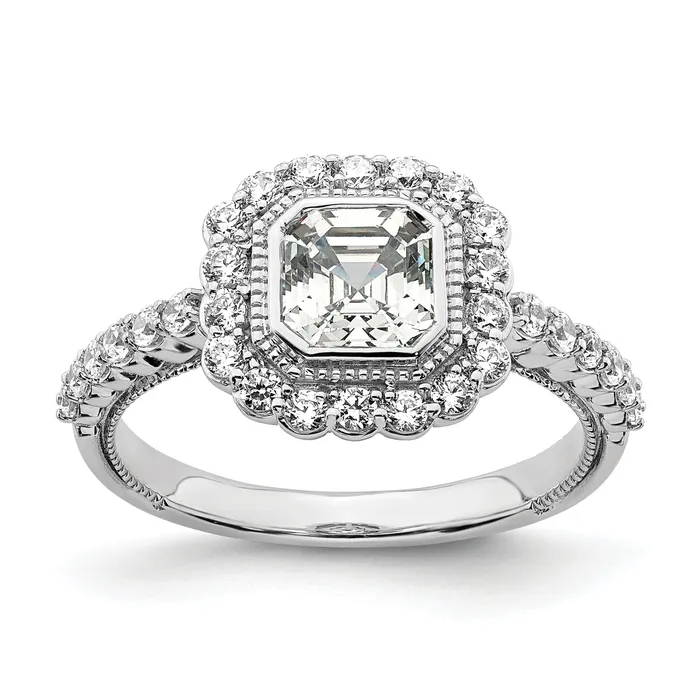 100ct CZ Solid Real 14k White Polish Halo 1ct Asscher Bezel Dia Ring Goldia Rings 100ct CZ Solid Real 14k White Polish Halo 1ct Asscher Bezel Dia Ring Goldia Rings