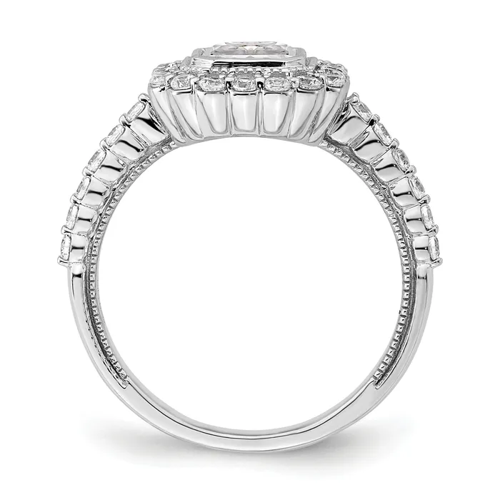 100ct CZ Solid Real 14k White Polish Halo 1ct Asscher Bezel Dia Ring Goldia Rings