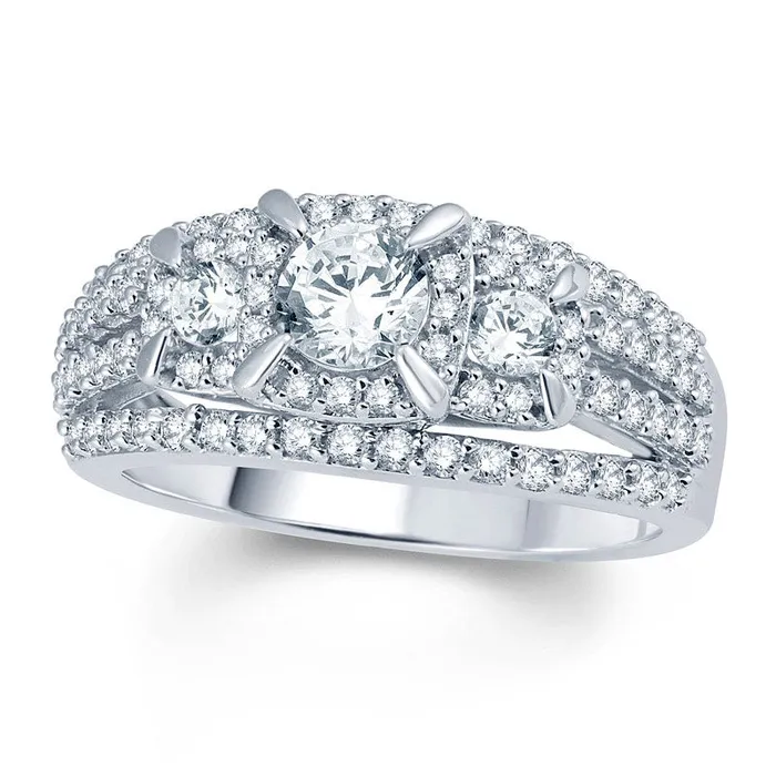 125 CT TW Natural Diamond Three Stone Frame MultiRow Engagement Ring in Solid 14K White Gold Goldia Rings 125 CT TW Natural Diamond Three Stone Frame MultiRow Engagement Ring in Solid 14K White Gold Goldia Rings