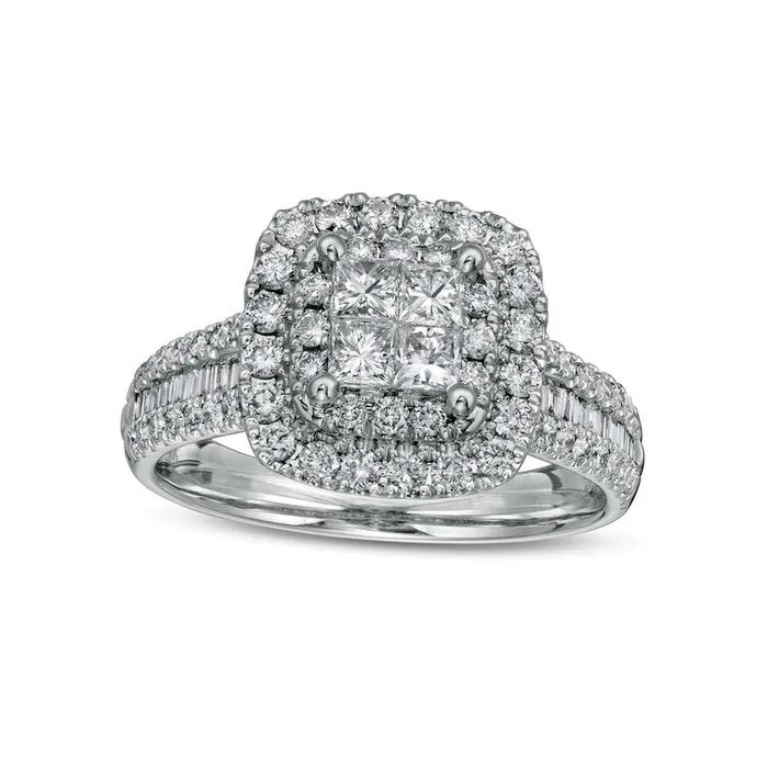 125 CT TW PrincessCut Quad Natural Diamond Double CushionShaped Frame Engagement Ring in Solid 14K White Gold Goldia Rings 125 CT TW PrincessCut Quad Natural Diamond Double CushionShaped Frame Engagement Ring in Solid 14K White Gold Goldia Rings