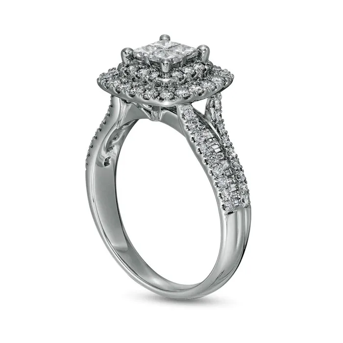 125 CT TW PrincessCut Quad Natural Diamond Double CushionShaped Frame Engagement Ring in Solid 14K White Gold Goldia Rings 125 CT TW PrincessCut Quad Natural Diamond Double CushionShaped Frame Engagement Ring in Solid 14K White Gold Goldia Rings