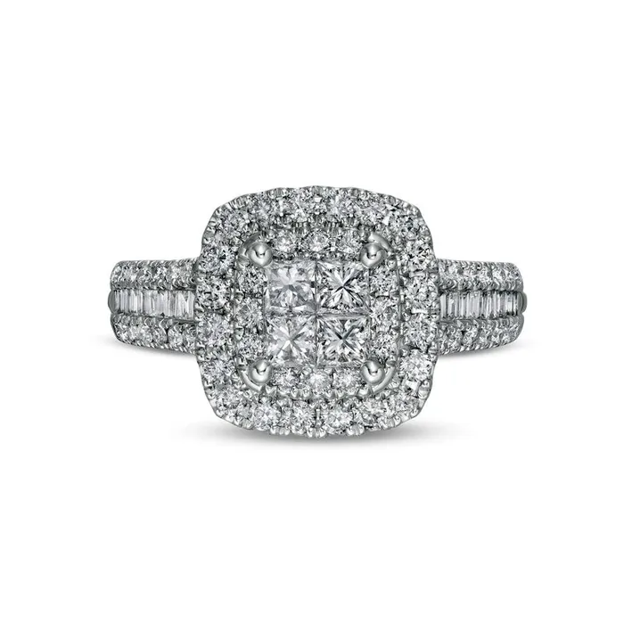 125 CT TW PrincessCut Quad Natural Diamond Double CushionShaped Frame Engagement Ring in Solid 14K White Gold Goldia Rings 125 CT TW PrincessCut Quad Natural Diamond Double CushionShaped Frame Engagement Ring in Solid 14K White Gold Goldia Rings