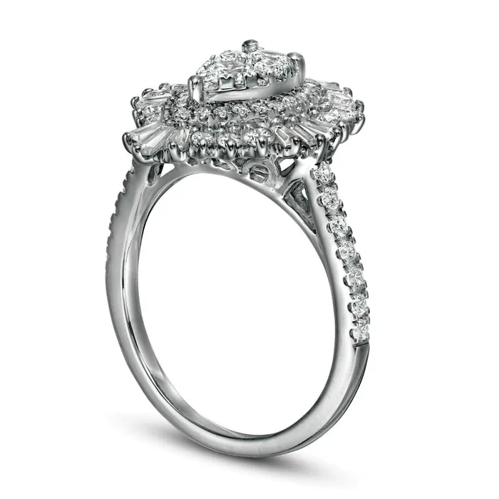 15 CT TW Composite Natural Diamond Teardrop Starburst Frame Ring in Solid 14K White Gold Goldia Rings 15 CT TW Composite Natural Diamond Teardrop Starburst Frame Ring in Solid 14K White Gold Goldia Rings