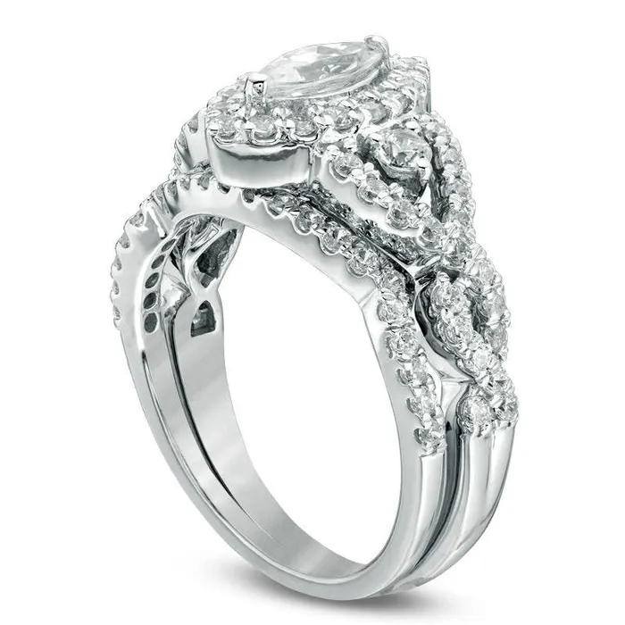 15 CT TW Marquise Natural Diamond Frame Twist Bridal Engagement Ring Set in Solid 10K White Gold Goldia Rings 15 CT TW Marquise Natural Diamond Frame Twist Bridal Engagement Ring Set in Solid 10K White Gold Goldia Rings