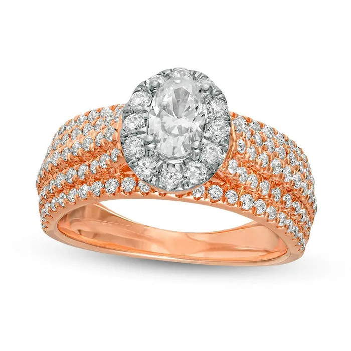 15 CT TW Oval Natural Diamond Frame MultiRow Engagement Ring in Solid 14K Rose Gold Goldia Rings 15 CT TW Oval Natural Diamond Frame MultiRow Engagement Ring in Solid 14K Rose Gold Goldia Rings