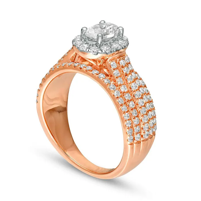 15 CT TW Oval Natural Diamond Frame MultiRow Engagement Ring in Solid 14K Rose Gold Goldia Rings 15 CT TW Oval Natural Diamond Frame MultiRow Engagement Ring in Solid 14K Rose Gold Goldia Rings