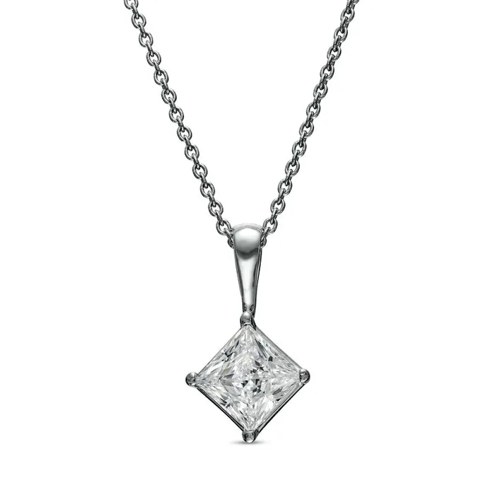 1 CT Certified PrincessCut LabCreated Diamond Tilted Solitaire Pendant in 14K White Gold FSI2 Goldia Necklaces 1 CT Certified PrincessCut LabCreated Diamond Tilted Solitaire Pendant in 14K White Gold FSI2 Goldia Necklaces