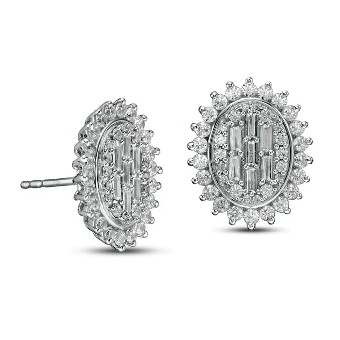 1 CT TW Composite Oval Diamond Frame Sunburst Stud Earrings in 10K White Gold Goldia Earrings 1 CT TW Composite Oval Diamond Frame Sunburst Stud Earrings in 10K White Gold Goldia Earrings